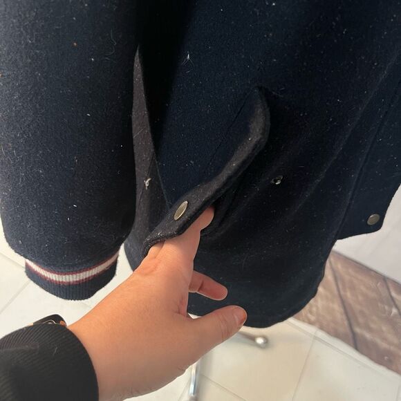 Collection B Navy Blue Speckled Velvet Trim Coat Size Large - Picture 4 of 12